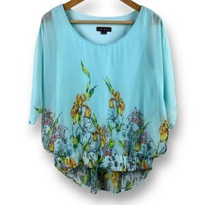 Tribal blue floral print loose fit top size M‎